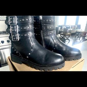 Zara Black Leather Girls Motor Boots size 4